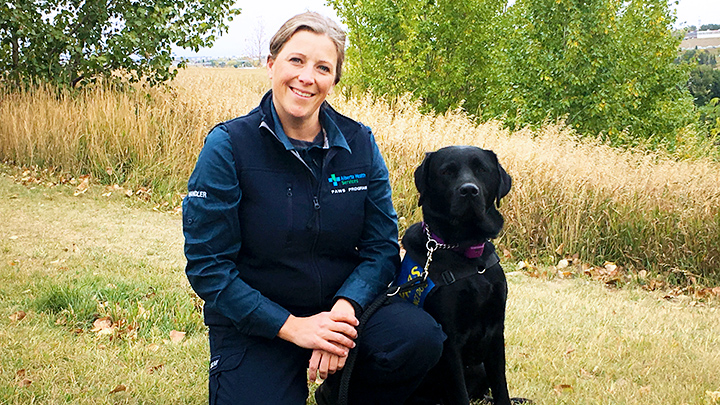 As part of the PAWS program, Delray and his handler, Erica Olson, will make regular station visits to support EMS members re-integrating back to work after taking time off for psychological injuries and raise awareness about mental health resources available to employees.