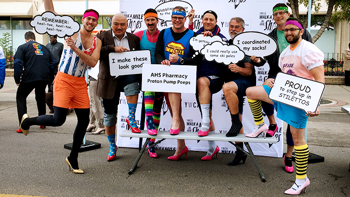 Members of the AHS Pharmacy Proton Pump Peeps, who did their best to master high heels in the Edmonton YWCA Walk a Mile in Her Shoes fundraiser. The team raised $11,240 — more than double its $5,000 goal — to help break the cycle of domestic violence in the city.