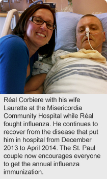 Réal Corbiere with wife Laurette at the Misericordia Community Hospital during Réal’s battle with influenza. 