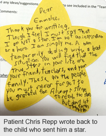 Patient Chris Repp wrote back to the child who sent him a star. 