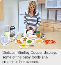 Dietician Shelley Cooper displays some of the baby foods she creates in her classes.