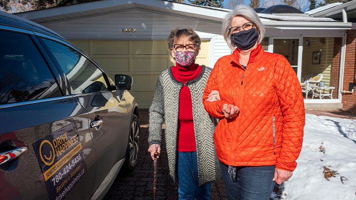 Pam Clark, left, enjoys an outing thanks to Drive Happiness, which is staffed by volunteer drivers like Janet Hirch.