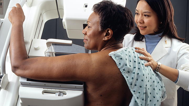 woman getting a mammogram