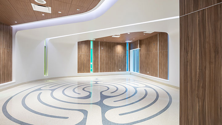 room with a floor labyrinth