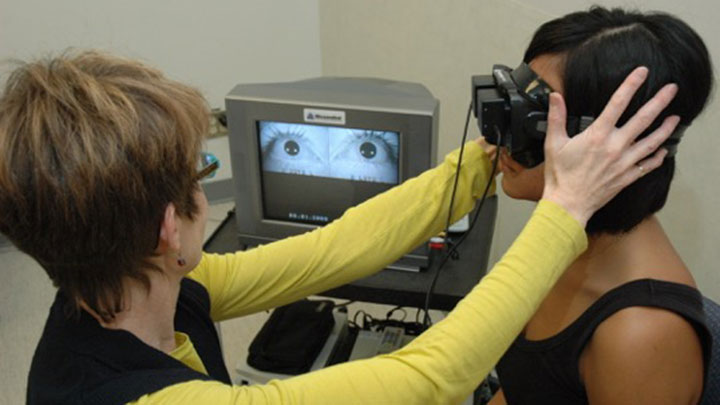 Patient wearing infrared goggles
