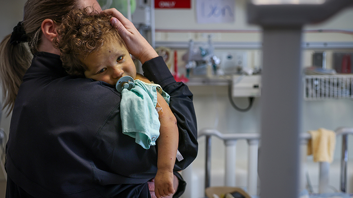 Stephanie Crofts holds her son Colby at Alberta Children's Hospital (ACH) last August.