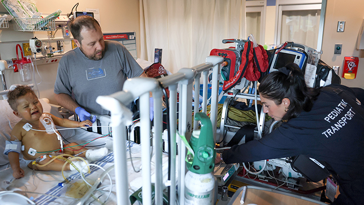 The ACH Pediatric Transport Team prepare Colby for his flight to the Stollery in Edmonton for his liver transplant.