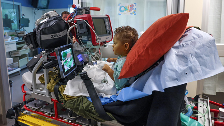 A lot of medical equipment is involved in Colby's safe transport.