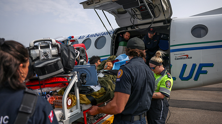 The Pediatric Transport Team prepares Colby to fly to the Stollery Children's Hospital.