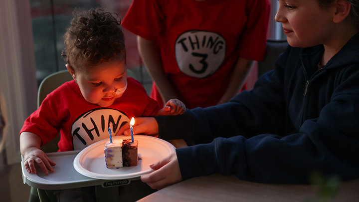Colby marks a milestone after his liver transplant — a second birthday celebration with family and friends.
