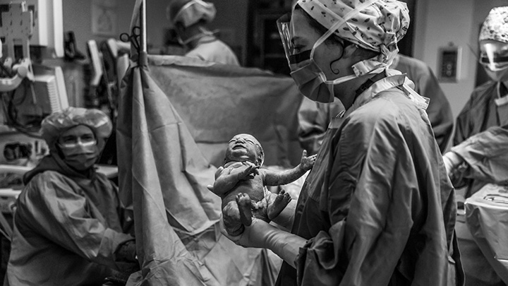 A premature twin is delivered at Foothills Medical Centre in Calgary. Just steps away, the Southern Alberta Neonatal Transport Service (SANTS) team stands ready to provide specialized support during the baby's first fragile moments.