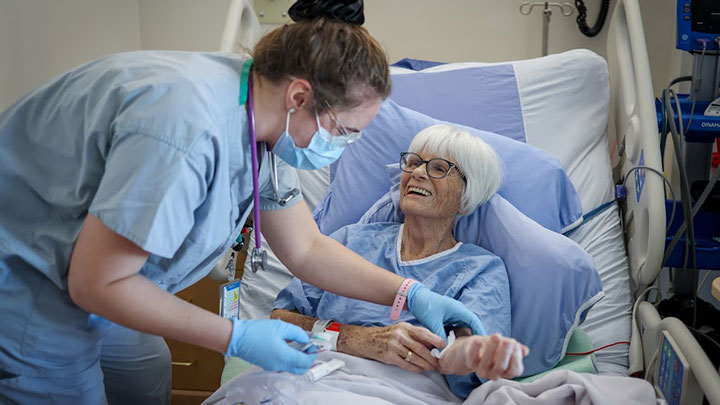 Lynn Thompson, 76, recovering from COVID at the Red Deer Regional hospital.