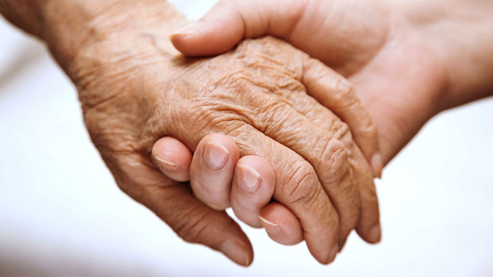 image of a older persons hand being held in a younger persons hand