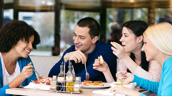 people eating lunch together at work