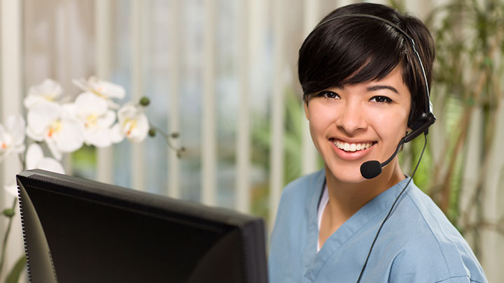 Women answering call with headset