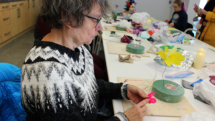 Brush With Art participant Mary-Ann Kozier finds the creativity offered in class  “makes me more aware. I find that the week goes better — I’m more relaxed, I find my anxiety has decreased.”
Photo credit: Photo by Sherri Gallant
