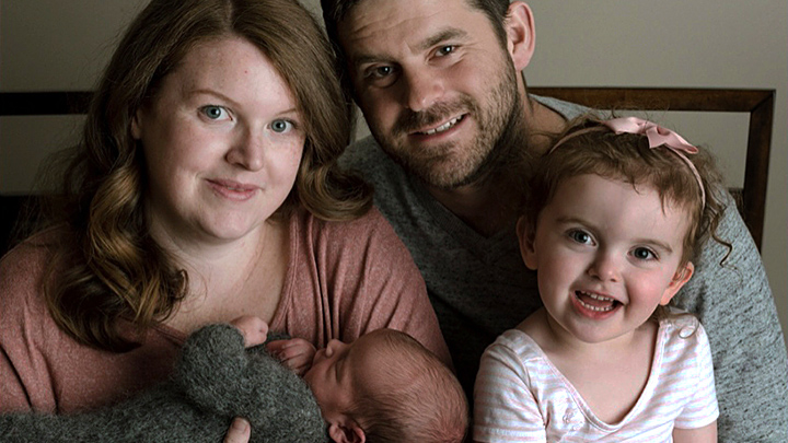Bailey Carter and her husband Tyson pose with their daughter Lilah and baby Gavin. The Carters were not expecting Lilah to be diagnosed with permanent hearing loss so early in life. Since the diagnosis, they have worked with a speech language pathologist and audiologist to ensure Lilah has the support she needs. Now fitted with bilateral hearing aids, which she proudly called her “ears”, Lilah has started kindergarten with her peers.