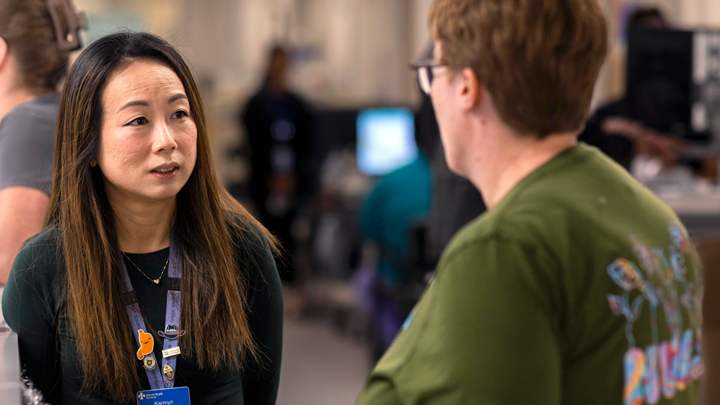 Registered Dietitian Karmyn Cheung, left, and Clinical Nurse Specialist Stacey Middleton work together to improve early nutrition screening for trauma and surgical patients at the Royal Alexandra Hospital.
