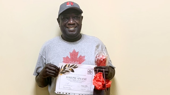 Alberta Kidney Care South presented a certificate to longtime patient Joe Anane — who received their millionth dialysis treatment — along with a gift package from the Kidney Foundation of Canada.