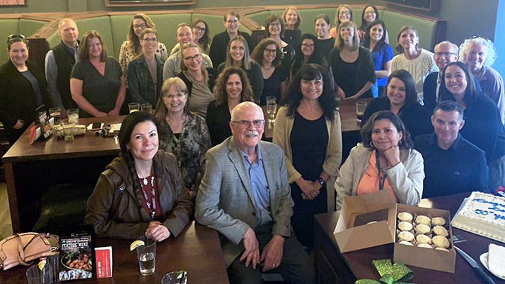 With his retirement, High River psychologist Donovan Bentz, centre, easily drew a crowd of teammates and colleagues who gathered to celebrate his 52-year-career in caring for the mental health of Albertans.