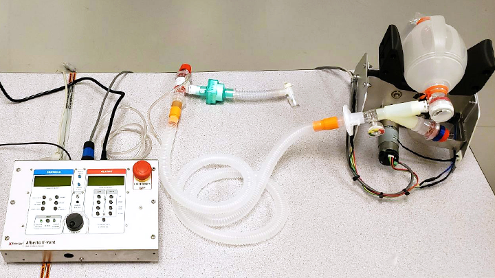 Tubing, a control panel, and “hands” to automatically squeeze an airbag, comprise the simple and compact Alberta E-Vent — an invention designed to help healthcare workers better care for patients in respiratory distress.