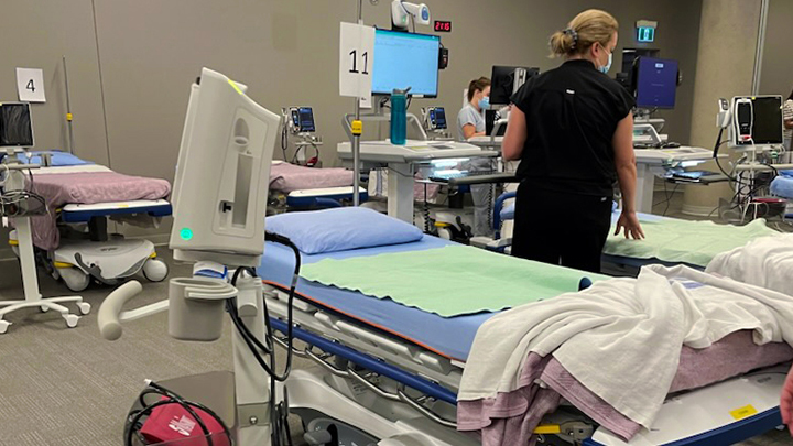 Staff at Grande Prairie Regional Hospital converted their auditorium space into a staging area for incoming evacuees.