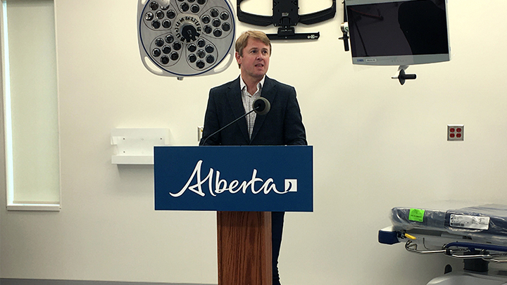 Health Minister Tyler Shandro is shown announcing two new operating rooms for the new Grande Prairie Regional Hospital, supported by the Alberta Surgical Initiative