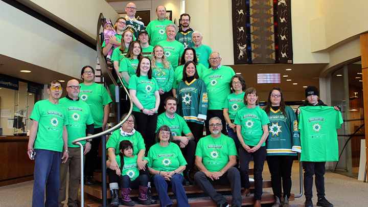 Friends and supporters of the Boulet family recently gathered at Lethbridge City Hall for the unveiling of the new Green Shirt Day logo.