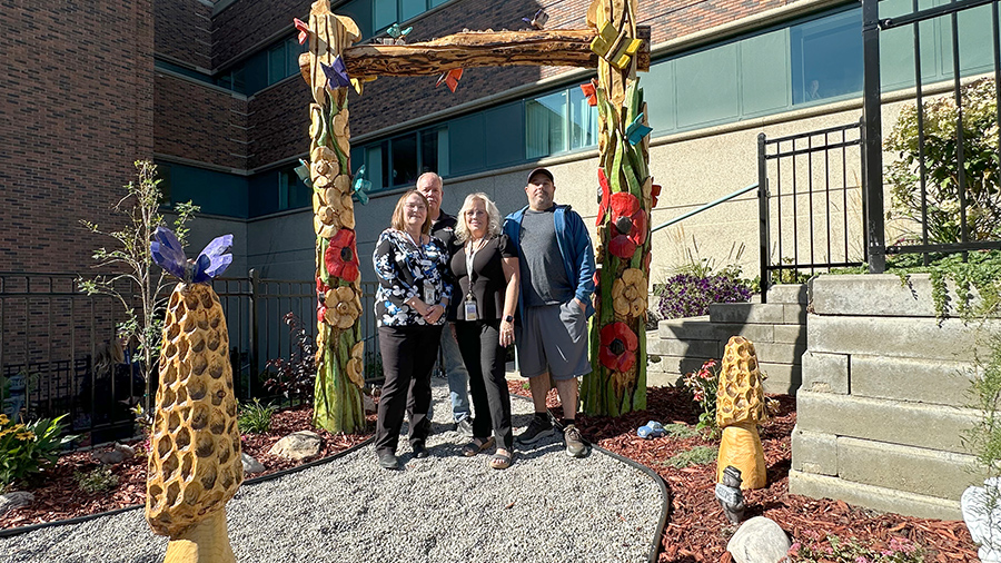 Along with volunteers from the Sturgeon Community Hospital and the community, patient care managers Glenda Corrigal and Sandy Mageau enlisted their husbands Kevin and Phil to help build a healing garden in honour of the hospital’s late site director, Mary Lou McKenzie.