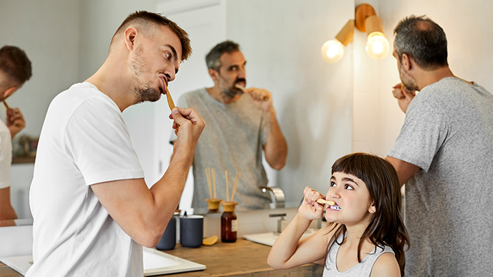 Children like to copy the grown-ups in their lives; they need to see you brushing and flossing.