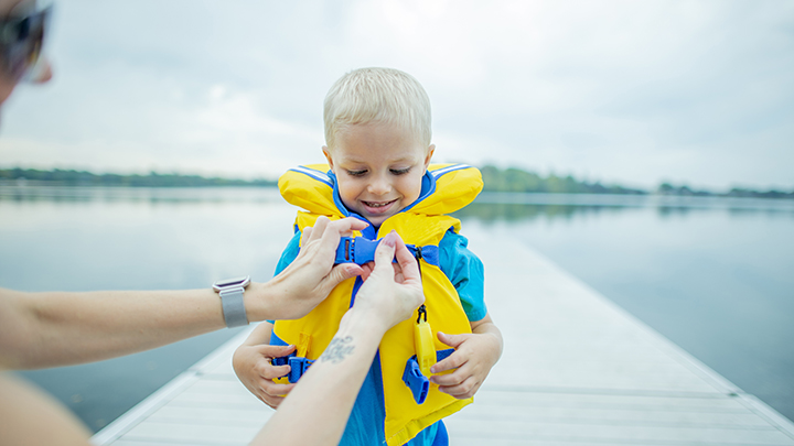 Children need to wear a properly fitted life jacket when in or near water, especially if they are weak swimmers.