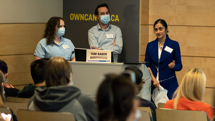 Dr. Ranita Manocha (in navy blazer) and her team field questions at their Hope for Hypermobility event at Foothills Medical Centre on April 29. The event gave researchers from the University of Calgary and Mount Royal University the opportunity to connect directly with patients who shared their wishes on future research priorities.
