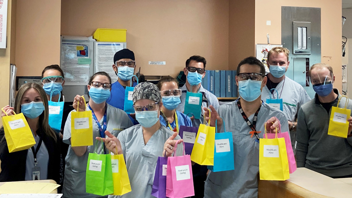 Members of the ICU team at Chinook Regional Hospital were delighted with their gift bags, a token of appreciation from the community and the congregation of McKillop United Church in Lethbridge.