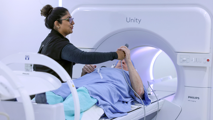 The first patient, Barry Flavelle, is treated on the MR-Linac at the Arthur Child Comprehensive Cancer Centre in Calgary.