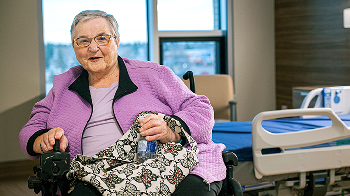 Helen Gulevich, Co-Chair of the Norwood Resident Council, says she’s excited to move into her new room at Norwood West. Existing Norwood residents were given the opportunity to choose their rooms in the new tower. Gulevich chose hers for the view; she loves people-watching.