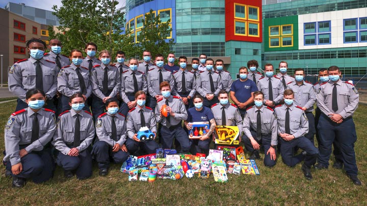 A group of Community Peace Officer recruits collected dozens of new toys for the Alberta Children’s Hospital in Calgary.