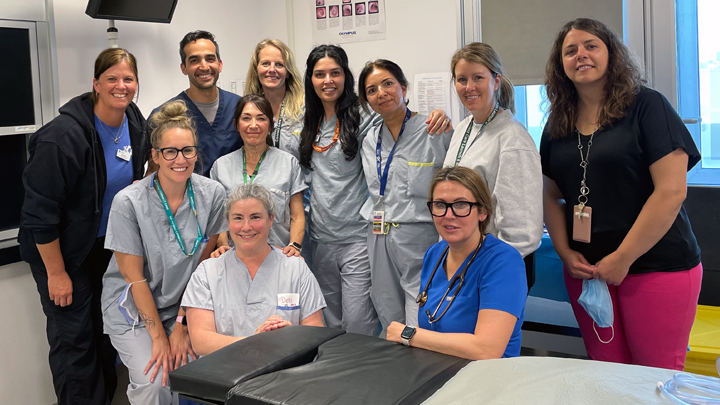 The bronchoscopy staff at Foothills Medical Centre in Calgary strike a pose on simulation day.