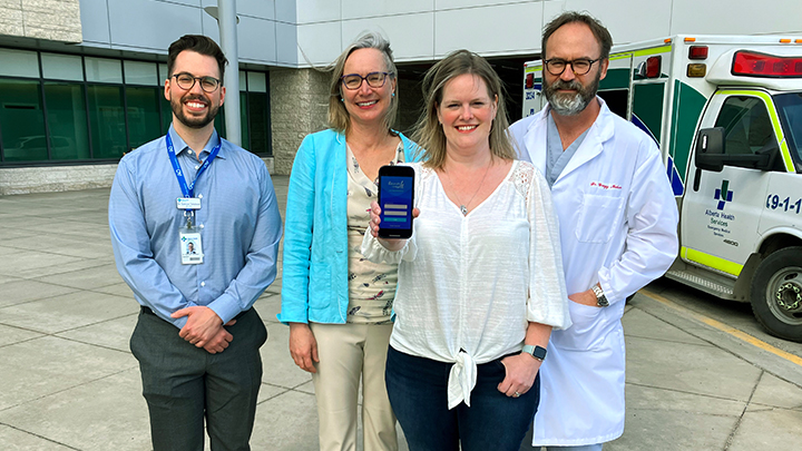 Madeleine Hamilton, third from left, is shown here with app researchers, from left, Drs. Spencer Yakaback, Claire Temple-Oberle and Gregg Nelson.