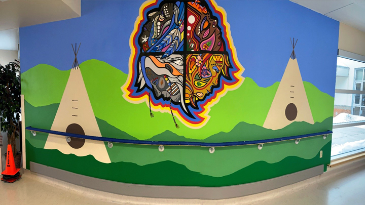 This medicine wheel mural by artist Chelsea Petluk at Sutherland Place in Peace River is part of the project that included murals, life stations and wayfinding in Peace River and Fairview Continuing Care.