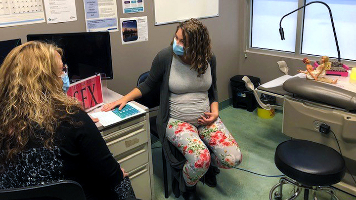 Cinnamon Hilton, left, and Melissa Thomson attended a Fort McMurray Public Health Pregnancy Health Information Fair in 2021. The free community event offered expectant and new parents an opportunity to meet privately with AHS healthcare professionals. Participants learned more about routine childhood immunizations, infant feeding and nutrition, infant safety, sexual health, pelvic health, mental health, Northern Lights Regional Health Centre services, local AHS prenatal education classes, and other AHS and community healthcare services. The event returned March 25 at Fort McMurray Community Health Services.