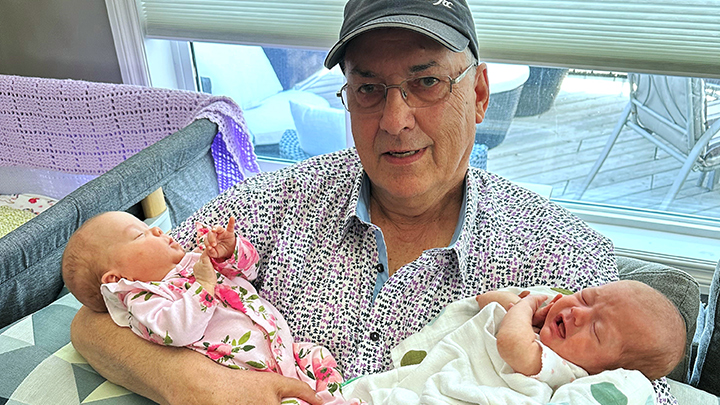 Jim Marek is grateful to be able to enjoy a loving cuddle with his twin granddaughters, Isabella and Arianna, following a life-threatening brush with Guillain-Barré syndrome. After five treatments of therapeutic plasma exchange (TPE) at Red Deer Regional Hospital Centre, the Delburne area farmer experienced significant improvement almost immediately.