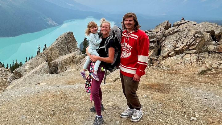 Rachel Herder enjoys some sunshine with her husband Clay and daughter Juno.