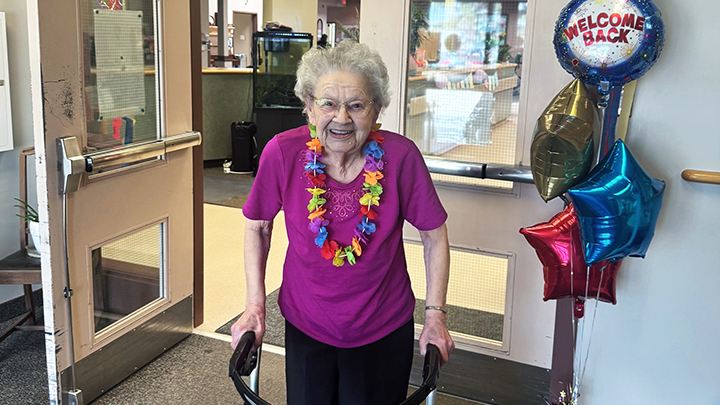 Olga Cherkawski shares a smile at the Radway welcome home party, where staff and families celebrated the return of residents who were relocated due to wildfires in early May.