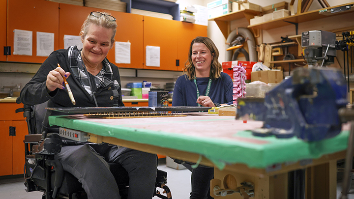 Spinal-injury patient Cindy Bourassa loves her creative time with Michelle Haley, a recreation therapist in Tertiary Neurorehabilitation at the Foothills Medical Centre.