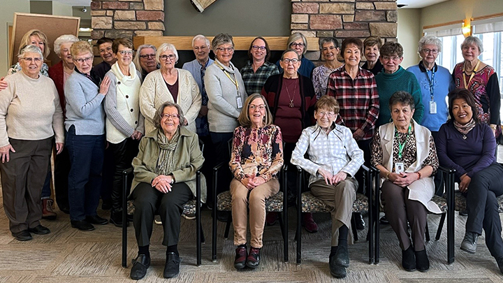 Members of the Rocky Mountain House Health Centre Auxiliary recently gathered to celebrate 85 years of great work. They include, front row from left: Phyllis Loewen, Laurie LaRose, Gene LaRose, Ruth Gale and Gladys Bigelow. Second row from left: Pat Spruyt, Barbara Johnston, Velma Keeler, Carla Marks, Karen Woodley, Rosemary Brown, Darlene Helmer and Toby Jones. Back row from left: Myrna Helwig, Brenda Goodhope, Edith Stewart, Carolyn Varty, Sandra Herman, Dexter Kjorlien, Wilma Bauer, Lorna Beck, Cecily Burwash, Chan Glover and Lois Rollier.