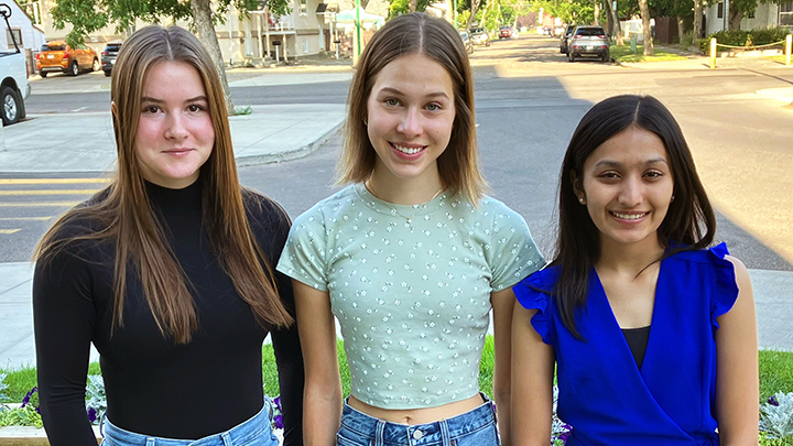 Isabelle Robinson, left, Brinnley Zanewich and Priyanshi Patel are the happy recipients of the 2023 Friends of Chinook Regional Hospital Healthcare Professionals of Tomorrow scholarships.