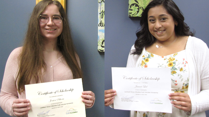 Jessica Sekora, left, and Jaanvi Lal, who both gave hundreds of hours of their time to care for patients at Red Deer Regional Hospital Centre, are now in university with support from the Landmark Group of Builders Youth Volunteer Scholarship.