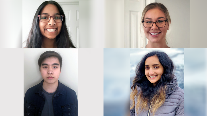 Lethbridge-area recipients of this year’s Health Care Professionals of Tomorrow scholarships include, clockwise from top left, Dewuni De Silva, Carolyn Simonis, Jhanvi Mehta and Justin Pham. The awards are presented annually by The Friends of Chinook Regional Hospital and Alberta Health Services Volunteer Resources.