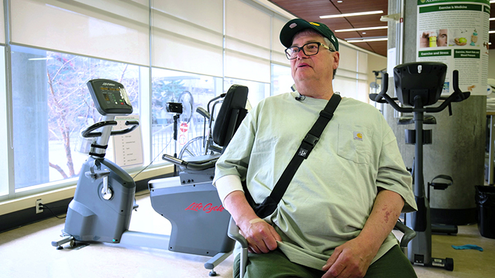 Norman Tanner takes a moment to chat after his cardiac rehabilitation session at the University of Alberta Hospital’s Mazankowski Alberta Heart Institute.