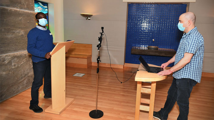 The Alberta Children’s Hospital Celebration of Life Service took place virtually through Zoom this year. The ceremony was led by AHS spiritual health practitioner Simon Mala, left, with support from telehealth technician, Kevin Murray, and other event committee members.